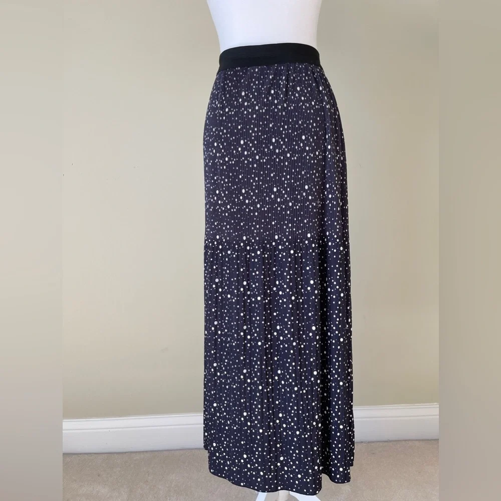 Punt o Roma Blue & While Elastic Waist Long Pleated Maxi Casual Skirt EUC